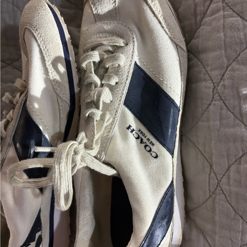Coach Ivory and Dark Blue Sneakers